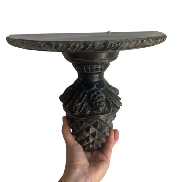 Black Carved Resin Faux Wood Wall Shelf Pedestal Console Bracket Pinecone Design - Picture 7 of 7